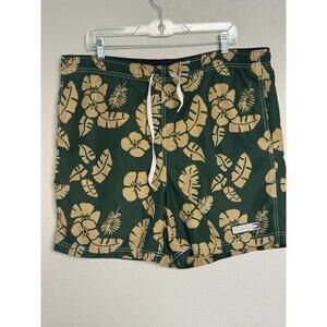 Tommy Hilfiger Classic Surf Swim Trunks M Green Tan Floral Hawaiian Board Shorts